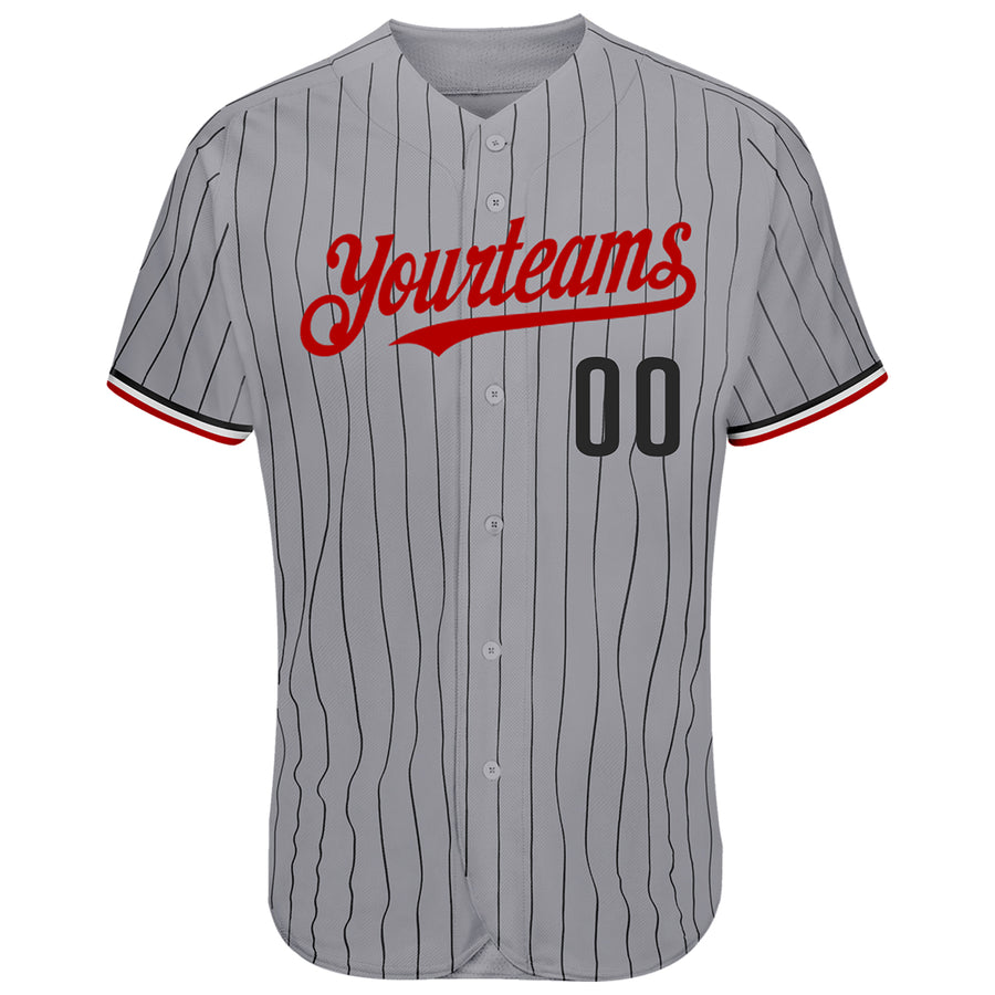 Custom Gray Black Pinstripe Red-White Authentic Baseball Jersey