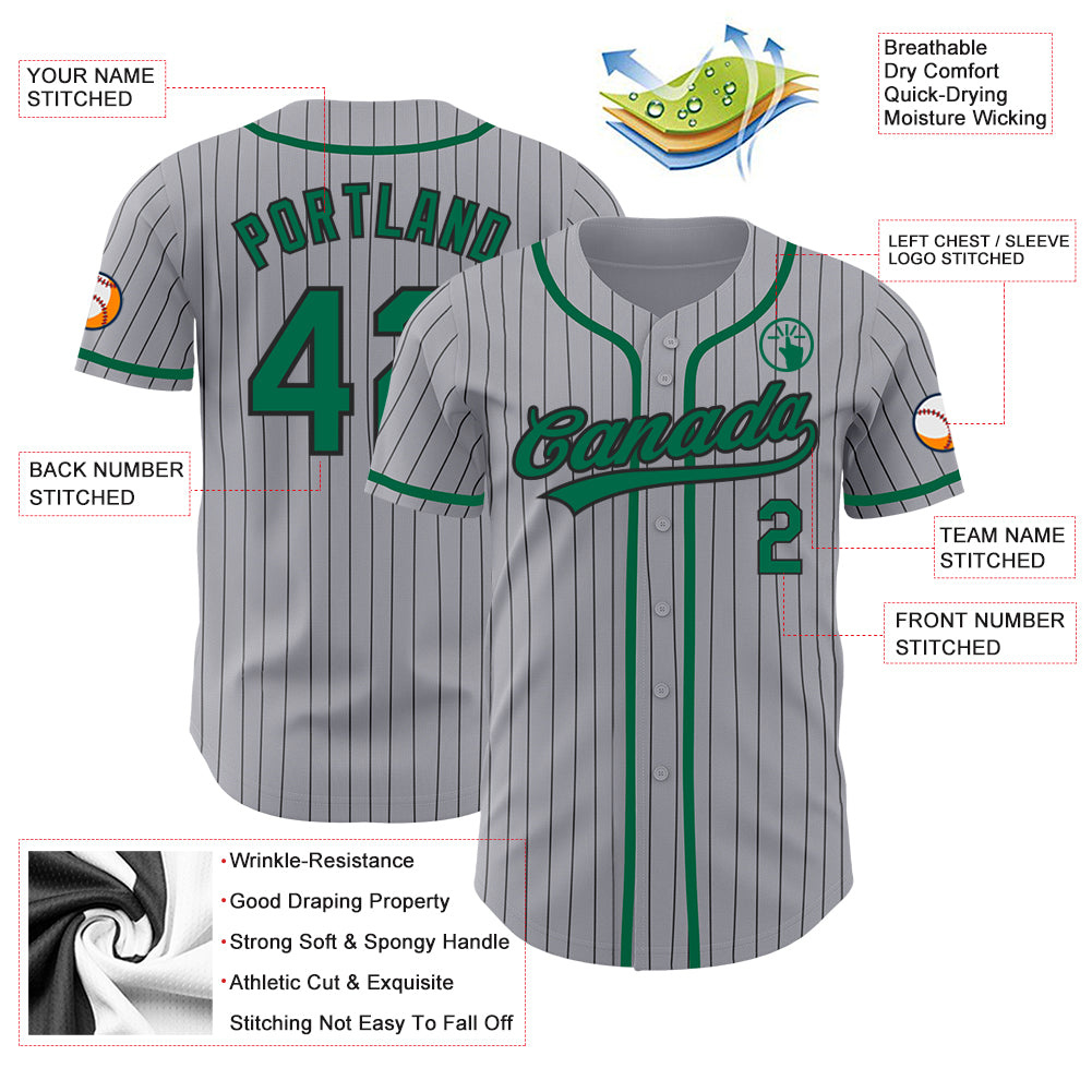 Custom Gray Black Pinstripe Kelly Green Authentic Baseball Jersey