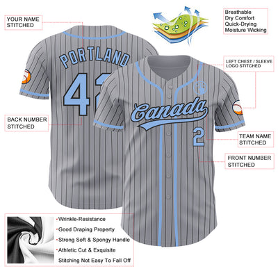 Custom Gray Black Pinstripe Light Blue Authentic Baseball Jersey