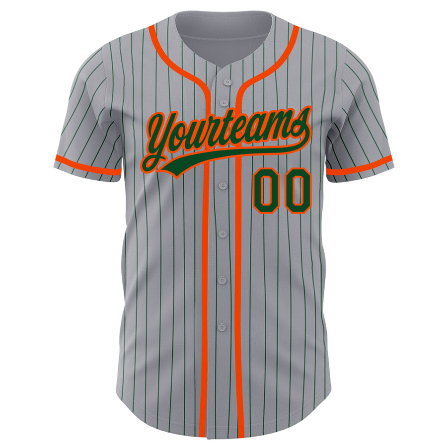 Custom Gray Green Pinstripe Orange Authentic Baseball Jersey