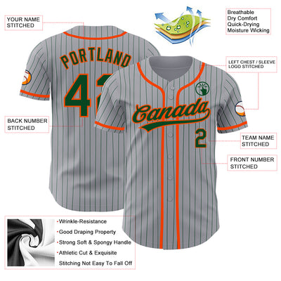 Custom Gray Green Pinstripe Orange Authentic Baseball Jersey