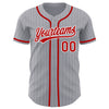 Custom Gray White Pinstripe Red Authentic Baseball Jersey