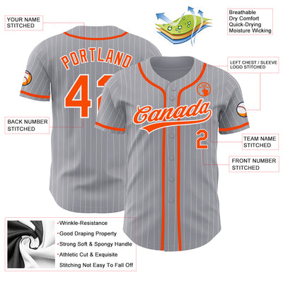 Custom Gray White Pinstripe Orange Authentic Baseball Jersey