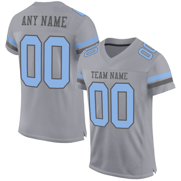 Custom Gray Football Jersey Light Blue-Steel Mesh Authentic - FansIdea