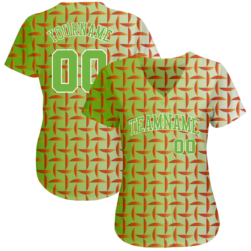 Custom Green Neon Green-White 3D Pattern Design Authentic Baseball Jersey