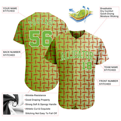 Custom Green Neon Green-White 3D Pattern Design Authentic Baseball Jersey