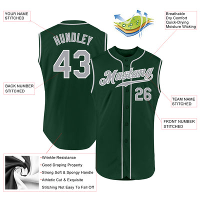 Custom Green Gray-White Authentic Sleeveless Baseball Jersey