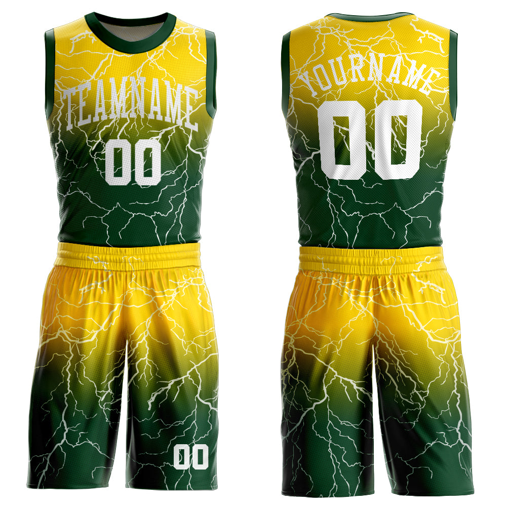 FANSIDEA Custom Basketball Jersey Neon Green Navy Round Neck Sublimation Basketball Suit Jersey Men's Size:M