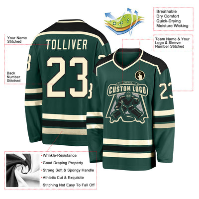Custom Green Cream-Black Hockey Jersey