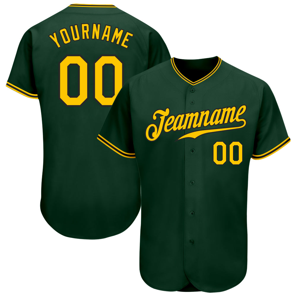 Custom Green Gold-Black Authentic Baseball Jersey Youth Size:L