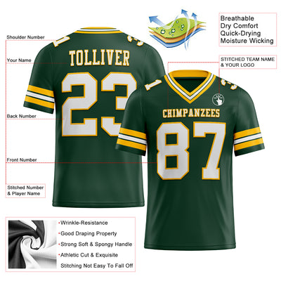 Custom Green White-Gold Authentic Football Jersey