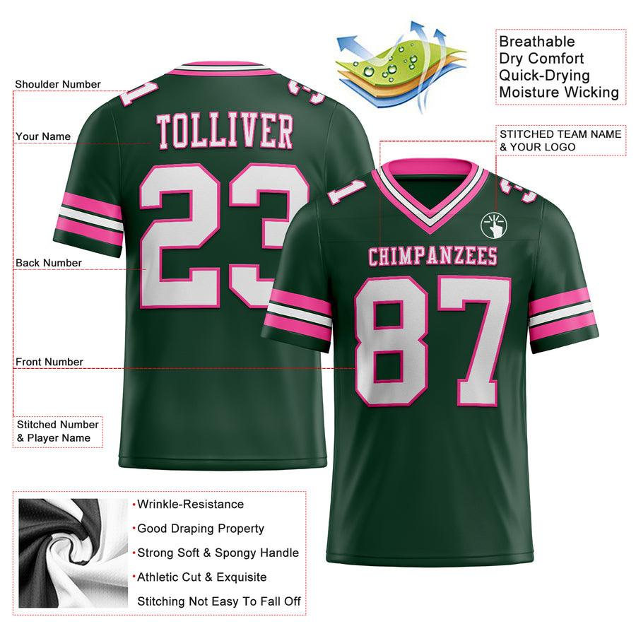 Custom Green White-Pink Authentic Football Jersey