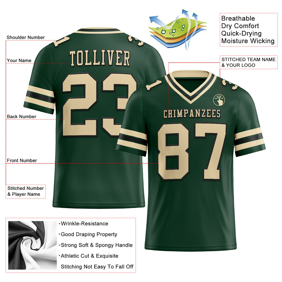 Custom Green City Cream-Black Authentic Football Jersey