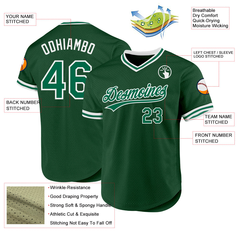 Custom Green Kelly Green-White Authentic Throwback Baseball Jersey