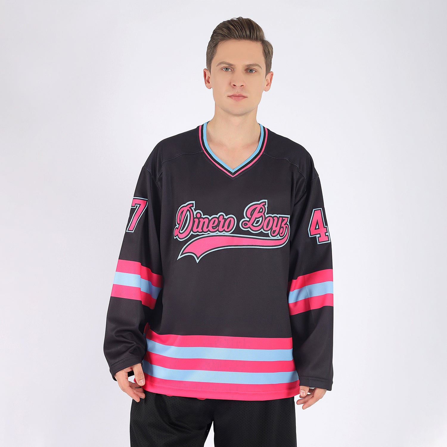 Cheap Custom Sky Blue Hot Pink-White Hockey Jersey Free Shipping