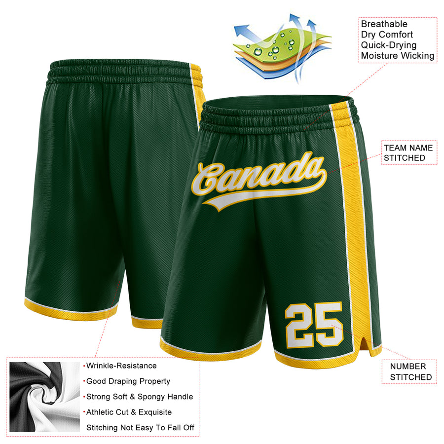 Custom Hunter Green White-Yellow Authentic Basketball Shorts