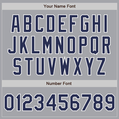 Custom Gray Navy-White Bomber Full-Snap Varsity Letterman Jacket