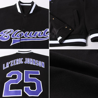Custom Black Purple-White Bomber Full-Snap Varsity Letterman Jacket