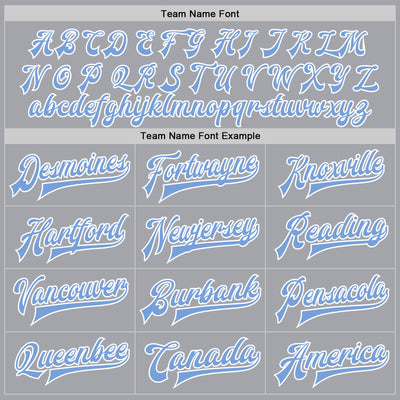 Custom Gray Light Blue-White Bomber Full-Snap Varsity Letterman Jacket