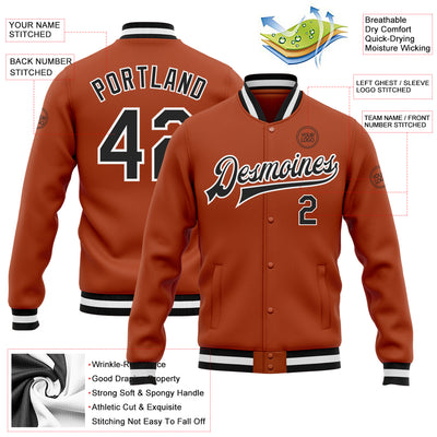 Custom Texas Orange Black-White Bomber Full-Snap Varsity Letterman Jacket