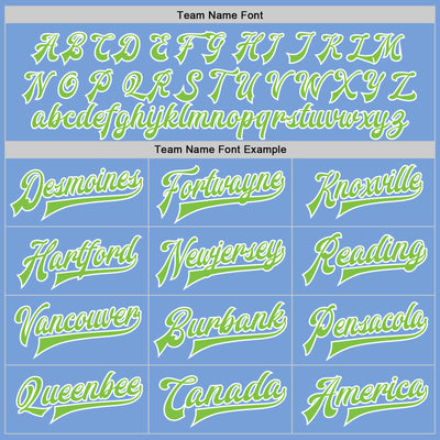 Custom Light Blue Neon Green-White Bomber Full-Snap Varsity Letterman Jacket