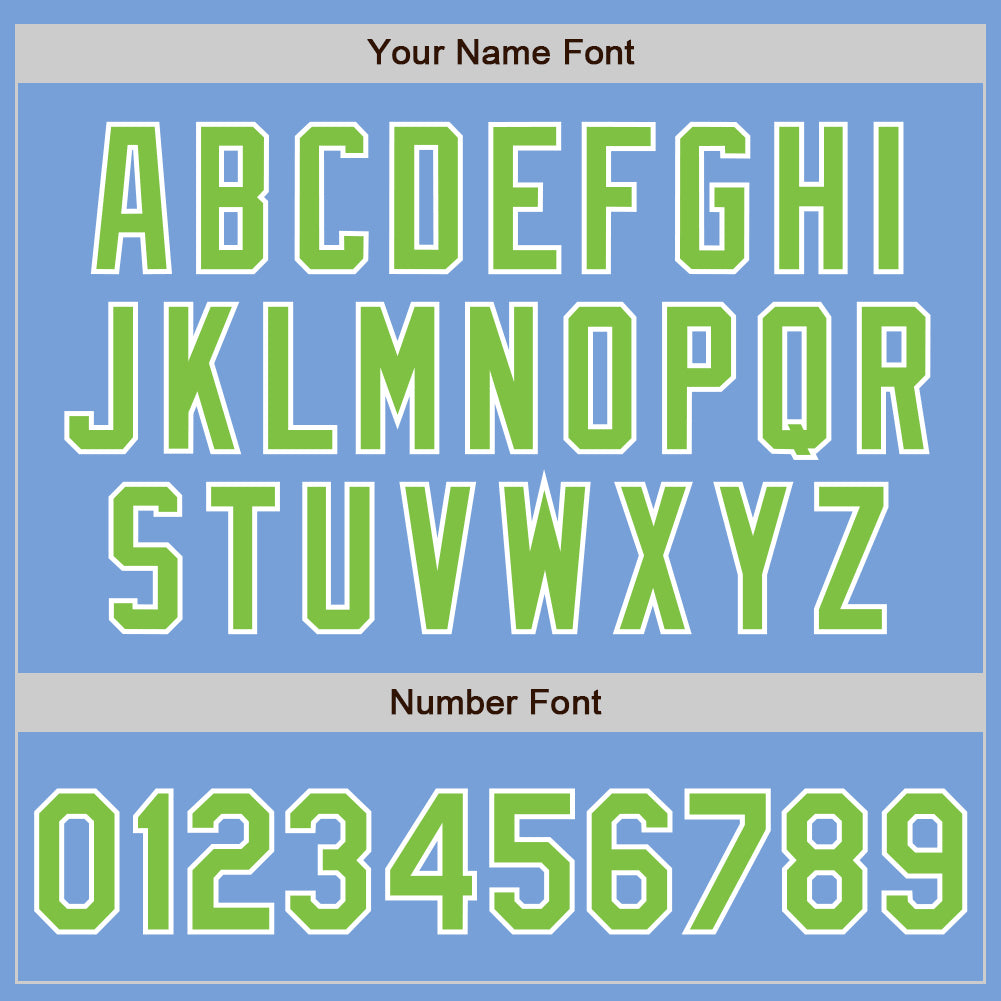 Custom Light Blue Neon Green-White Bomber Full-Snap Varsity Letterman Jacket