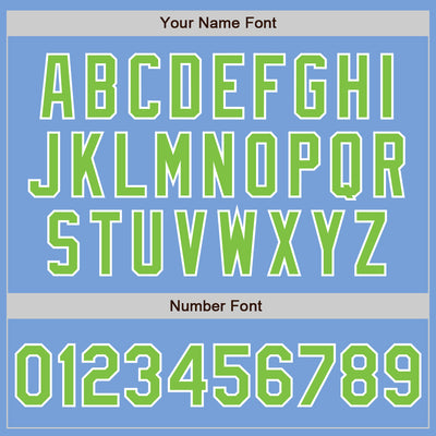 Custom Light Blue Neon Green-White Bomber Full-Snap Varsity Letterman Jacket