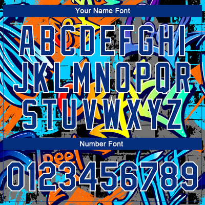 Custom Graffiti Pattern Royal-White Geometric 3D Bomber Full-Snap Varsity Letterman Jacket