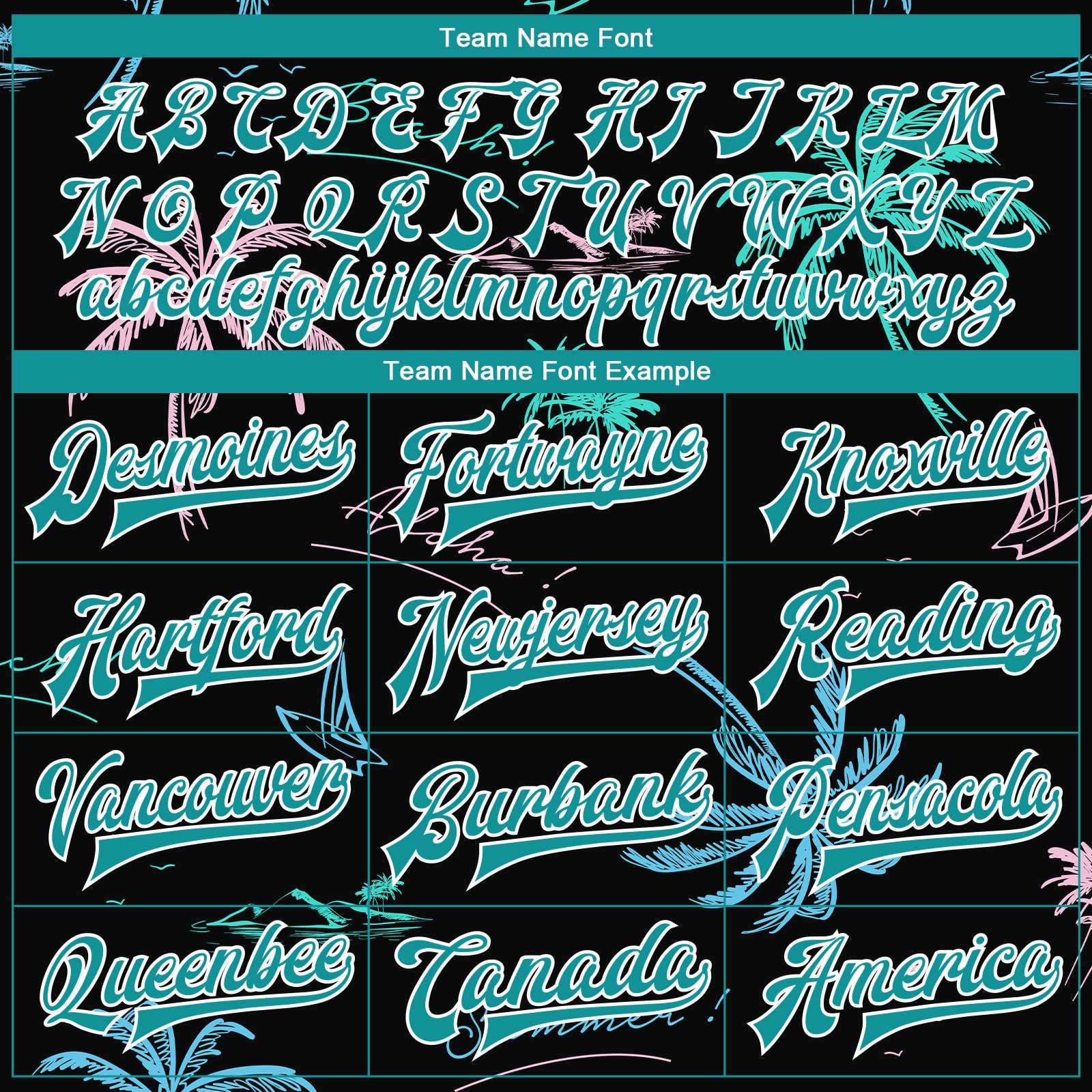 Custom Black Teal-White Hawaii Palm Trees 3D Bomber Full-Snap Varsity Letterman Jacket