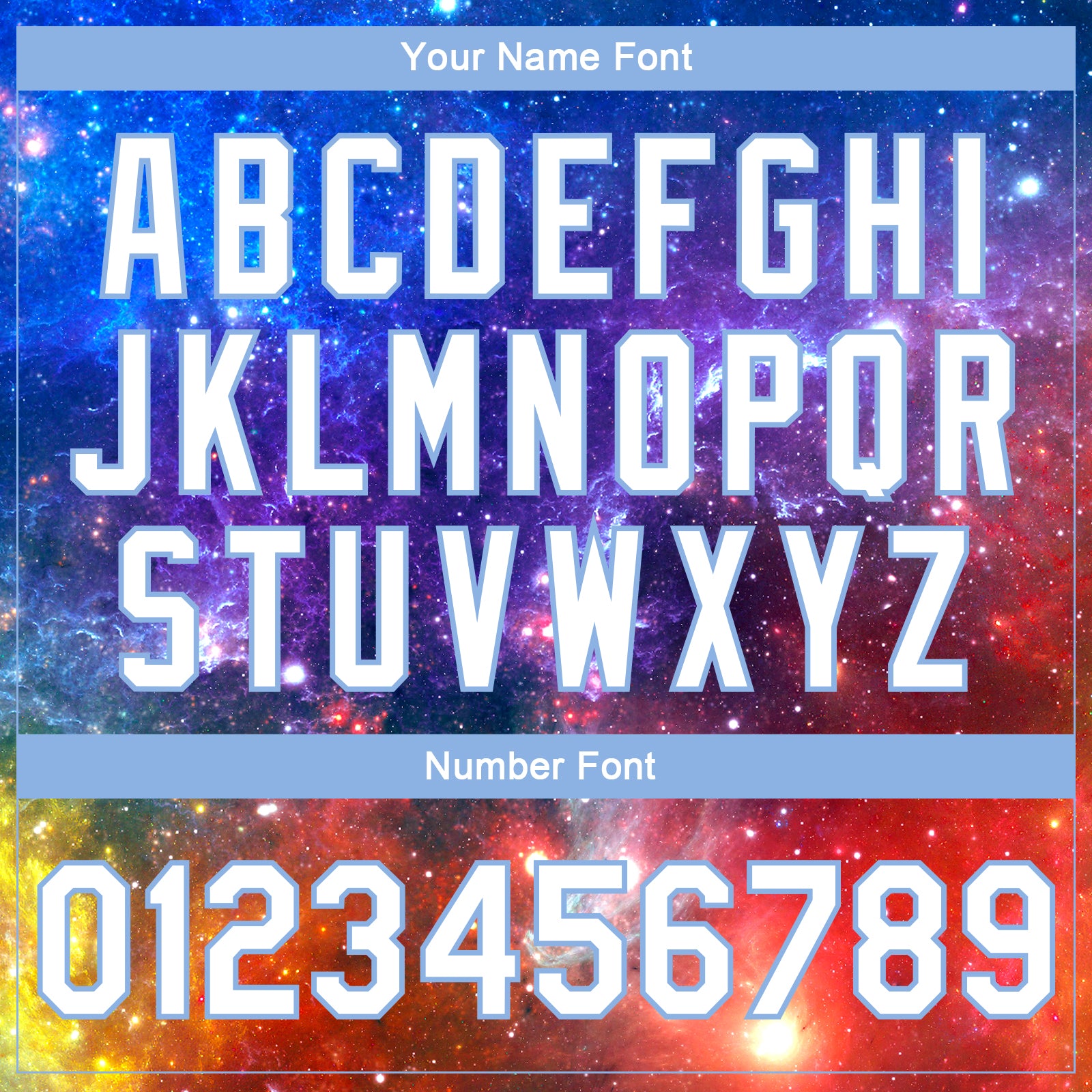 Custom Galactic White-Light Blue 3D Bomber Full-Snap Varsity Letterman Jacket