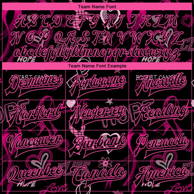 Custom Black Black Pink-Light Blue Pink Ribbon Breast Cancer Awareness 3D Pattern Design Bomber Full-Snap Varsity Letterman Jacket