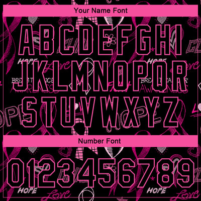 Custom Black Black Pink-Light Blue Pink Ribbon Breast Cancer Awareness 3D Pattern Design Bomber Full-Snap Varsity Letterman Jacket