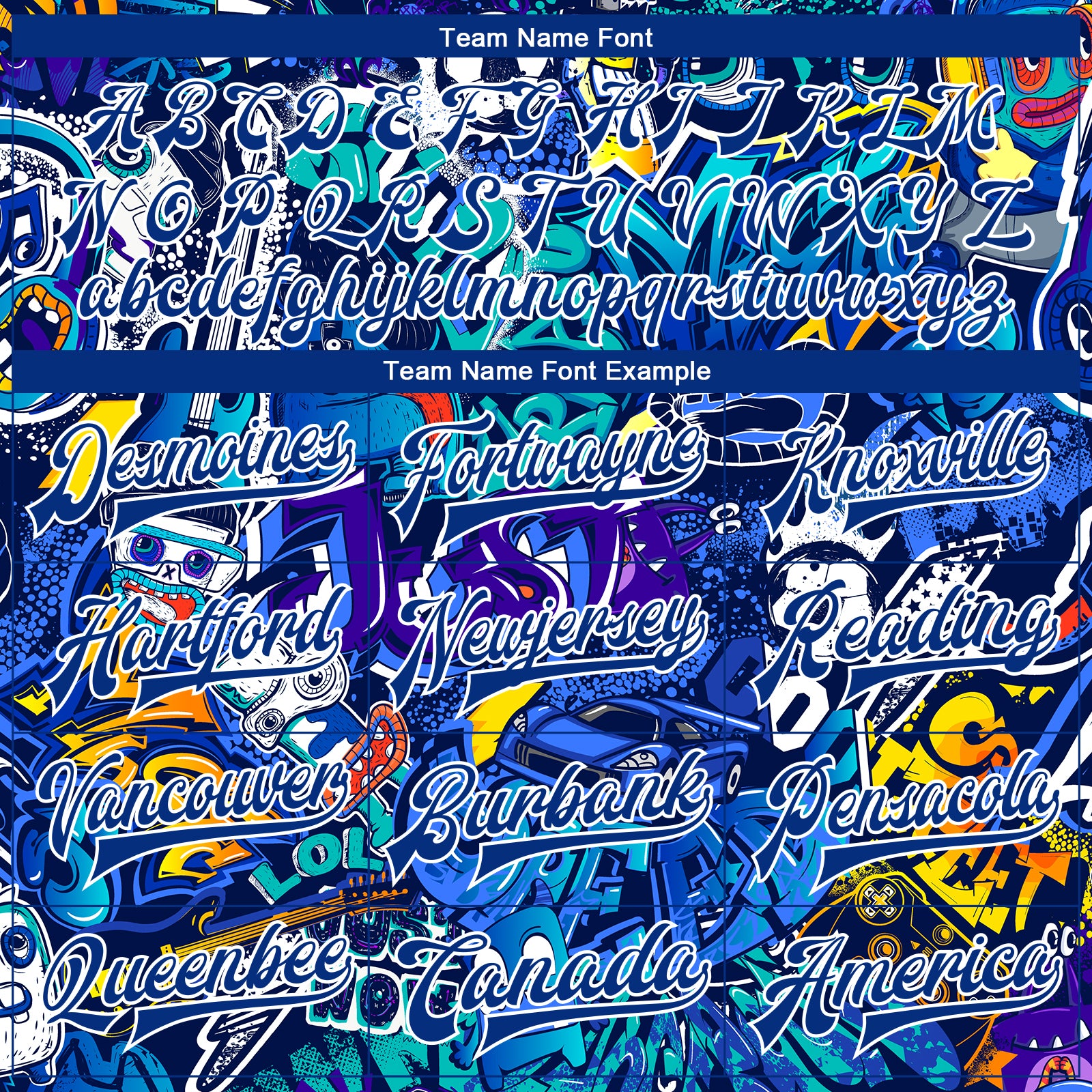 Custom Graffiti Pattern Royal-White Abstract Urban Street Art 3D Bomber Full-Snap Varsity Letterman Jacket