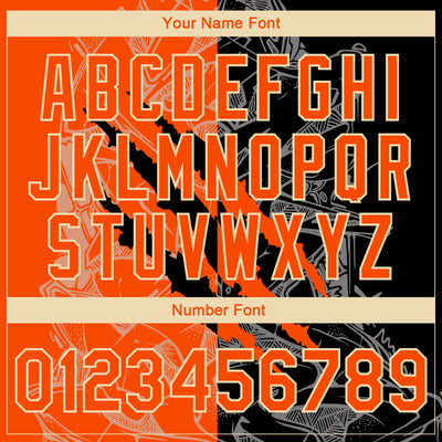 Custom Graffiti Pattern Orange Black-Cream Scratch 3D Bomber Full-Snap Varsity Letterman Jacket