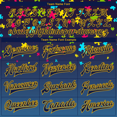 Custom Autism Awareness Puzzle Pieces Navy-Gold 3D Bomber Full-Snap Varsity Letterman Jacket