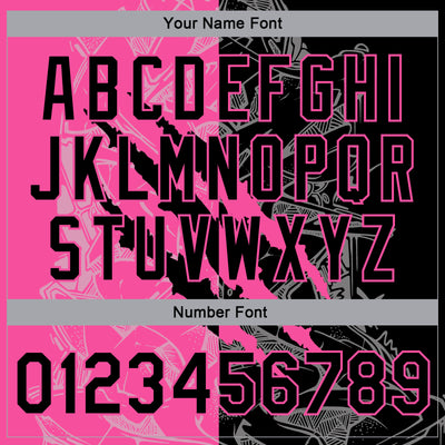 Custom Graffiti Pattern Black Pink-Light Blue Scratch 3D Bomber Full-Snap Varsity Letterman Jacket