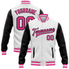 Custom White Pink-Black Bomber Full-Snap Varsity Letterman Two Tone Jacket