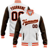Custom White Brown-Orange Bomber Full-Snap Varsity Letterman Two Tone Jacket