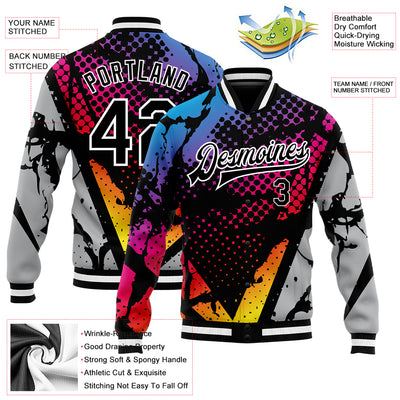 Custom Figure Black-Gray 3D Pattern Design Bomber Full-Snap Varsity Letterman Jacket