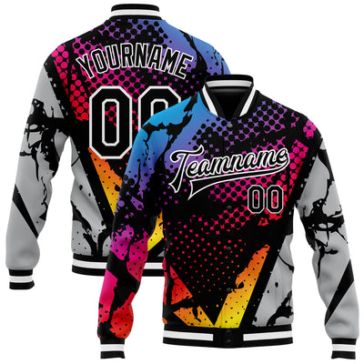 Custom Figure Black-Gray 3D Pattern Design Bomber Full-Snap Varsity Letterman Jacket