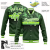 Custom Green Neon Green-White 3D Pattern Design Bomber Full-Snap Varsity Letterman Jacket