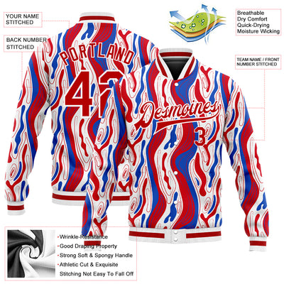 Custom Figure Red-Royal 3D Pattern Design Bomber Full-Snap Varsity Letterman Jacket
