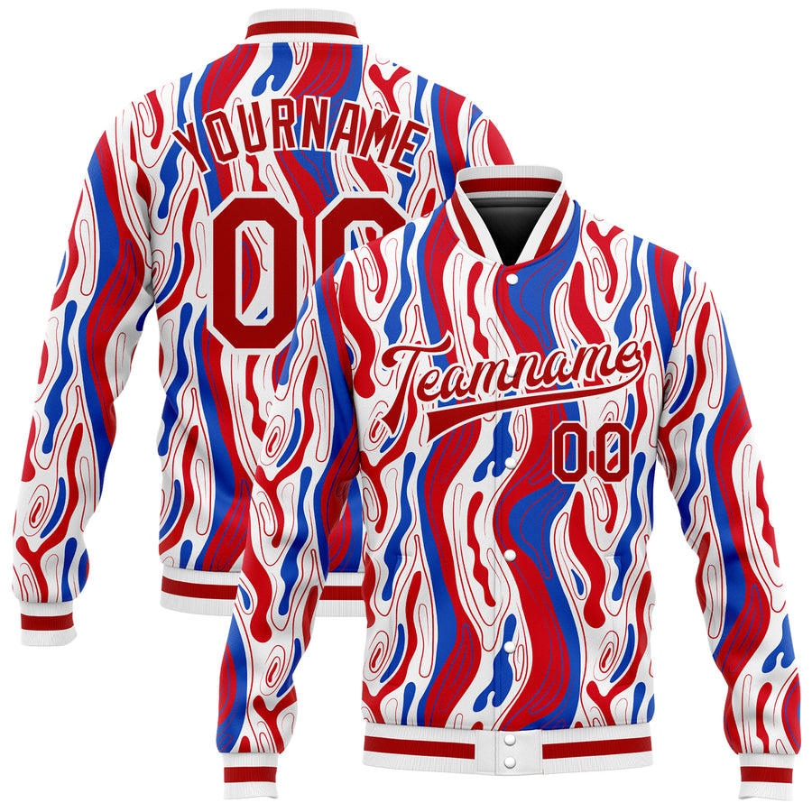 Custom Figure Red-Royal 3D Pattern Design Bomber Full-Snap Varsity Letterman Jacket