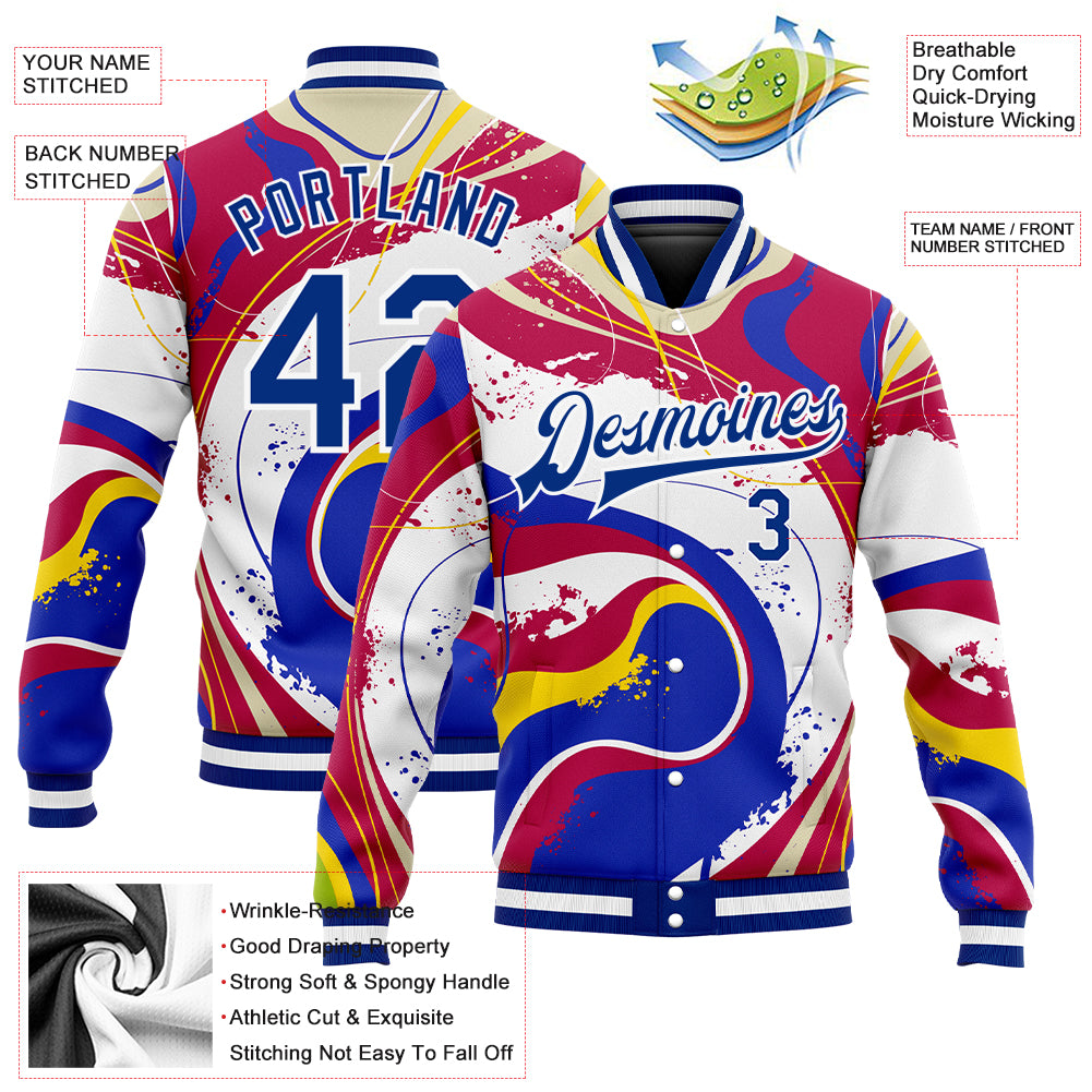 Custom Figure Royal-Red 3D Pattern Design Bomber Full-Snap Varsity Letterman Jacket