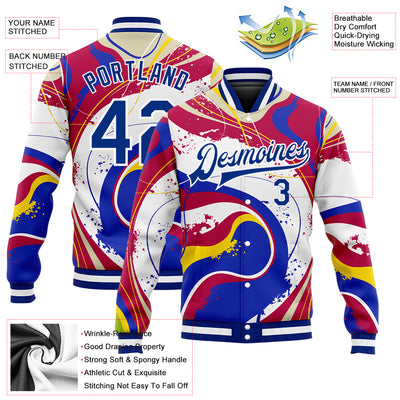 Custom Figure Royal-Red 3D Pattern Design Bomber Full-Snap Varsity Letterman Jacket