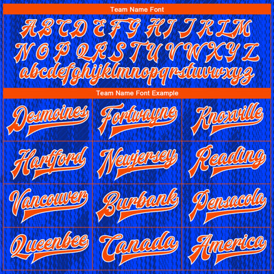 Custom Royal Orange-Navy 3D Pattern Design Bomber Full-Snap Varsity Letterman Jacket