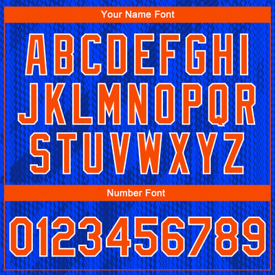 Custom Royal Orange-Navy 3D Pattern Design Bomber Full-Snap Varsity Letterman Jacket