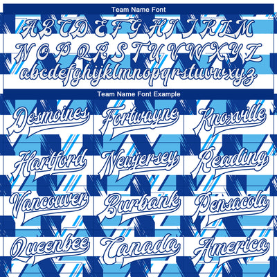 Custom Royal White-Light Blue 3D Pattern Design Bomber Full-Snap Varsity Letterman Jacket