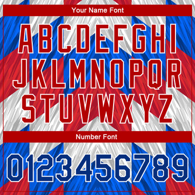 Custom Red Royal-White 3D Pattern Design Bomber Full-Snap Varsity Letterman Jacket