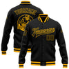 Custom Black Black-Gold Bomber Full-Snap Varsity Letterman Jacket